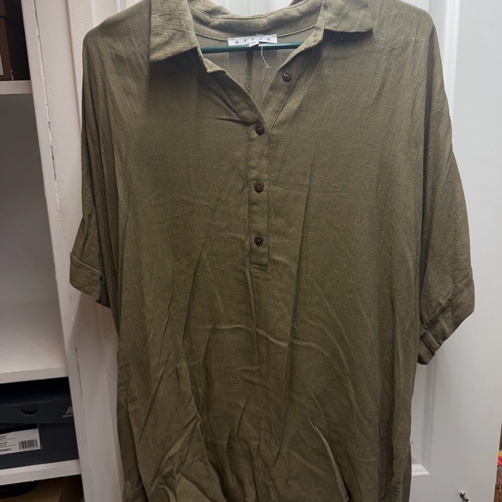 HYFVE Women’s Olive Green Short-Sleeve Button Polo